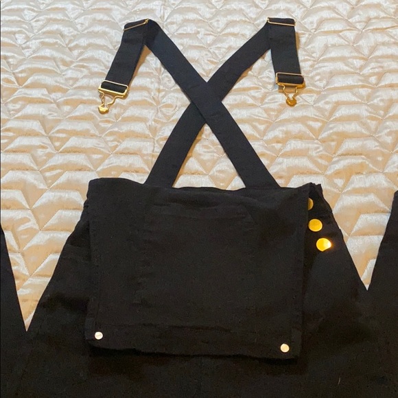 High Rise Skinny Overalls Black w/Gold Accents XS - Picture 4 of 4